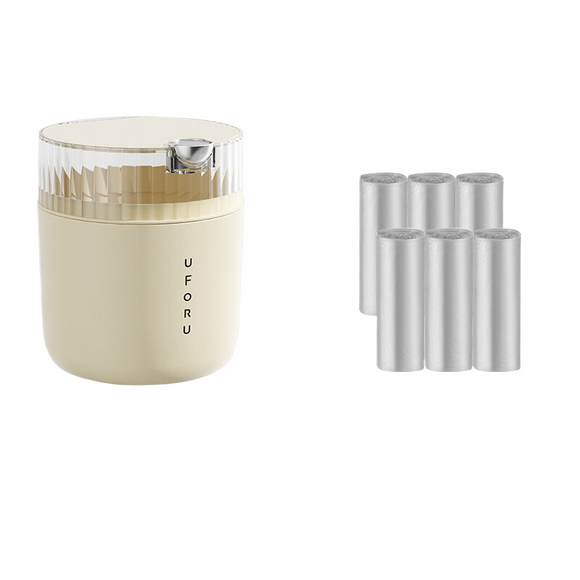 NNEDSZ Cream white desktop trash can (standard 6-roll trash bag) 14cm * 15cm (including button) * 16cm