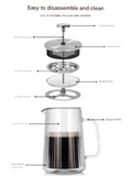 Transparent Elegant Ribbed Double Wall Glass French Press - 1000ml Heat Resistant Coffee and Tea Maker with Stainless Steel Filter