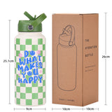 Style 11A Pink Vibrant Fun Print 1L Stainless Steel Insulated Water Bottle - 32oz Large Capacity with Straw Lid & Carry Handle - BPA-Free