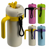 Beige and Yellow 700ml Insulated Stainless Steel Tumbler with Handle, Dual-Sip Lid, Straw & Tea Infuser