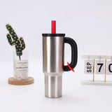 Steel Color 40oz Macron Stainless Steel Insulated Tumbler with Handle and Straw - 14.8 x 10.5 x 28 cm Large Capacity Car-Friendly Travel Mug