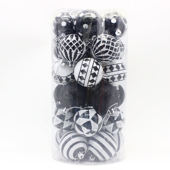 NNEDSZ Black-white 30-Piece 6cm Electroplated Christmas Baubles - Hand-Painted Tree Ornaments