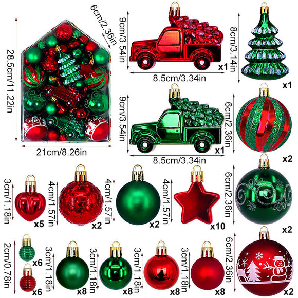 NNEDSZ Automobile Model 72-Piece Christmas Bauble Set - Hand-Painted House and Round Ornaments