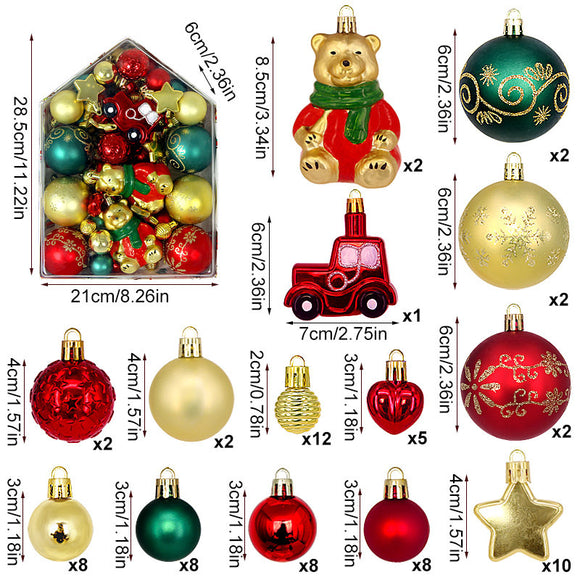 NNEDSZ Bear 72-Piece Christmas Bauble Set - Hand-Painted House and Round Ornaments