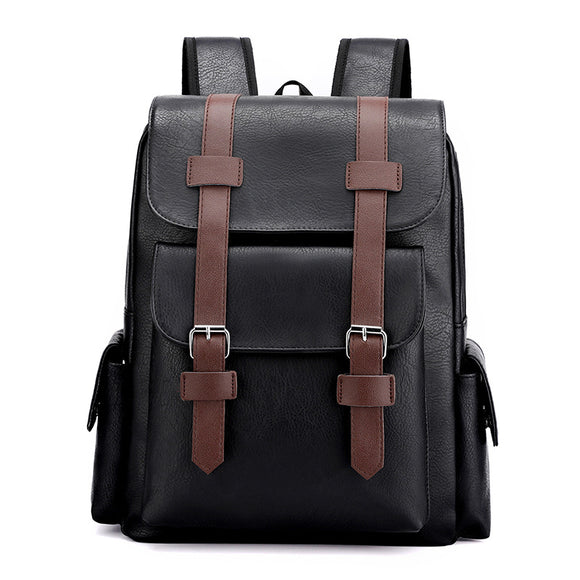 NNEDSZ Black Large-Capacity PU Leather Backpack - Stylish Business & Travel Companion