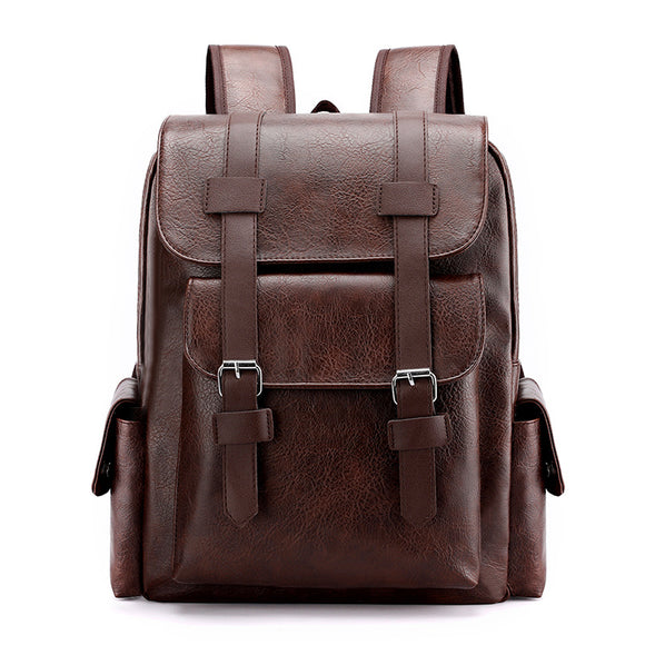 NNEDSZ Dark Brown Large-Capacity PU Leather Backpack - Stylish Business & Travel Companion