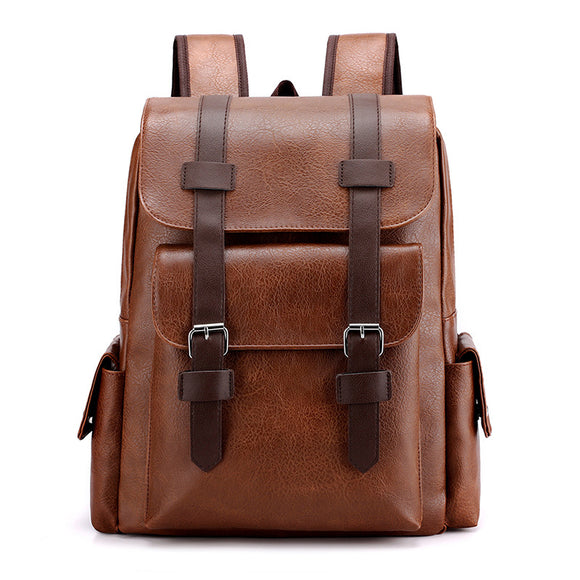 NNEDSZ Light Brown Large-Capacity PU Leather Backpack - Stylish Business & Travel Companion