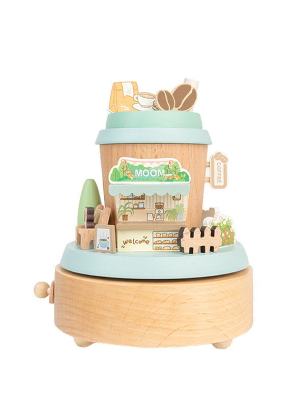 NNEDSZ MAOMAO-Music Box (Coffee Moment) Handmade Wooden Ferris Wheel Music Box - Christmas Carousel Hand-Cranked Desktop Decoration
