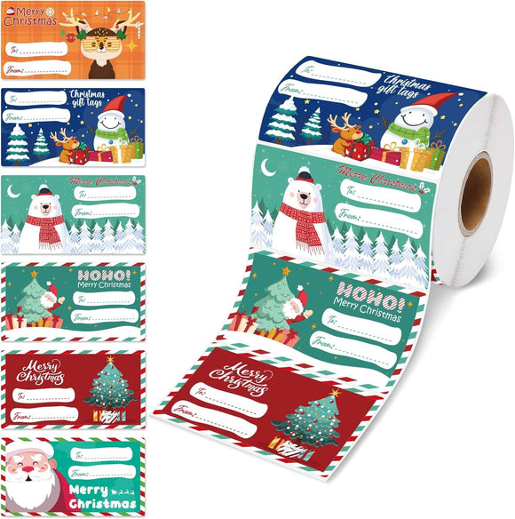 NNEDSZ Set of 4 Christmas Gift Tag Sticker Rolls - 2000 Self-Adhesive Labels for Presents
