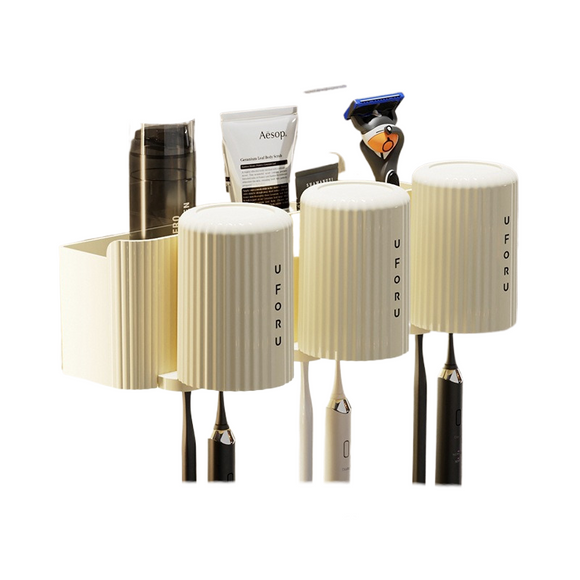 NNEDSZ Cream White+Cream White Toothed Brush Holder (3-Pack) 20cm * 11.5cm * 11cm
