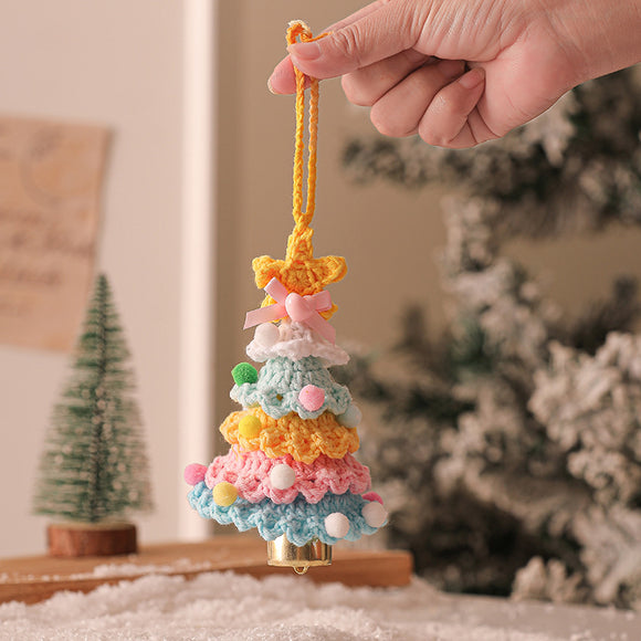NNEDSZ 2PCS Multicolor Handmade-Style Crochet Christmas Tree Ornament - Festive Plush Hanging Decor for Home & Car