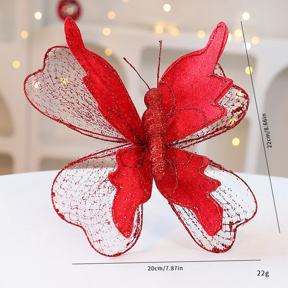 NNEDSZ Red Large Glitter Butterfly Christmas Ornaments (Set of 2) - Clip-On Decorations for Trees & Wreaths