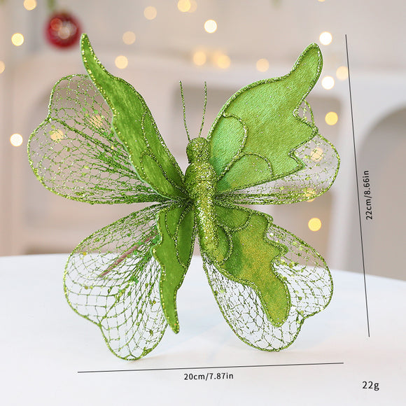 NNEDSZ Green Large Glitter Butterfly Christmas Ornaments (Set of 2) - Clip-On Decorations for Trees & Wreaths