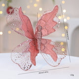 NNEDSZ Rose Gold Large Glitter Butterfly Christmas Ornaments (Set of 2) - Clip-On Decorations for Trees & Wreaths