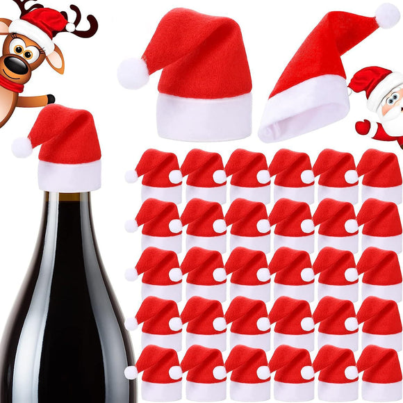 NNEDSZ Mini Santa Hat Cutlery Holders (100-Pack) - Festive Christmas Wine Bottle Toppers & Table Decorations