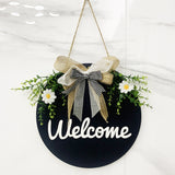NNEDSZ Dark Blue Rustic 'Hello' Welcome Sign - Farmhouse Round Wooden Wreath for Front Door Decor