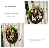 NNEDSZ Brown Rustic 'Hello' Welcome Sign - Farmhouse Round Wooden Wreath for Front Door Decor