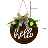 NNEDSZ Brown Rustic 'Hello' Welcome Sign - Farmhouse Round Wooden Wreath for Front Door Decor