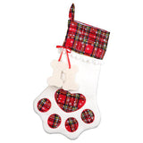 NNEDSZ Red Large Plaid Dog Paw Christmas Stocking - Festive Fireplace Decor for Pet Lovers