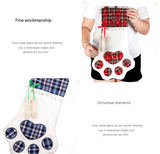 NNEDSZ Red Large Plaid Dog Paw Christmas Stocking - Festive Fireplace Decor for Pet Lovers