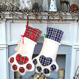 NNEDSZ Red Large Plaid Dog Paw Christmas Stocking - Festive Fireplace Decor for Pet Lovers