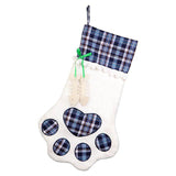 NNEDSZ Blue Large Plaid Dog Paw Christmas Stocking - Festive Fireplace Decor for Pet Lovers