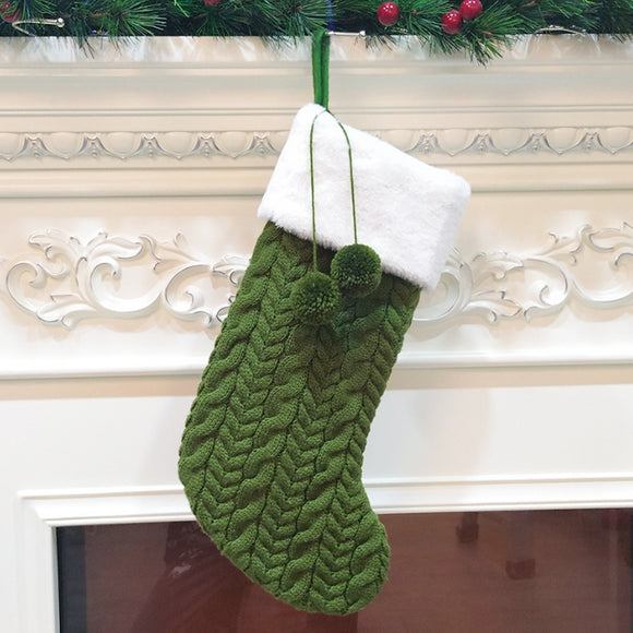NNEDSZ Green Large Cable Knit Christmas Stocking - Classic 43cm Holiday Decor for Fireplace Hanging