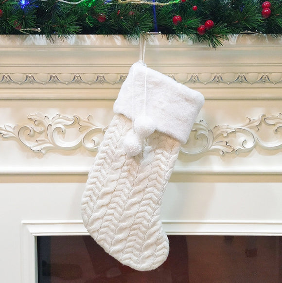 NNEDSZ White Large Cable Knit Christmas Stocking - Classic 43cm Holiday Decor for Fireplace Hanging