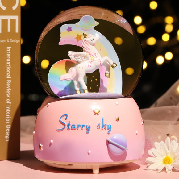 NNEDSZ Enchanting Unicorn Snow Globe Music Box - Magical Starry Sky Musical Gift for Girls