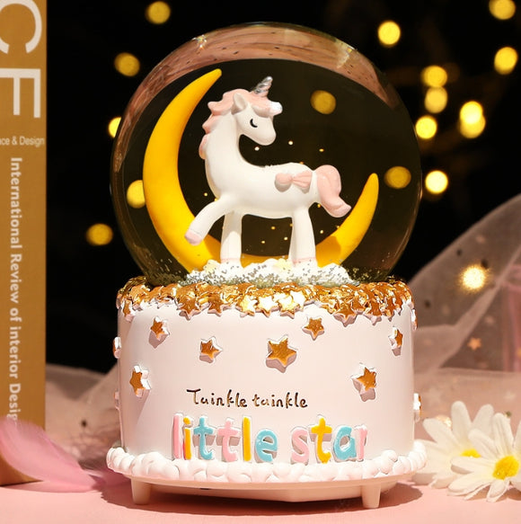 NNEDSZ Enchanting Unicorn Snow Globe Music Box - Magical Starry Sky Musical Gift for Girls
