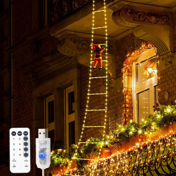 NNEDSZ Festive Climbing Santa LED Ladder Light - USB Powered Outdoor Christmas Hanging Decoration with Remote(3m)
