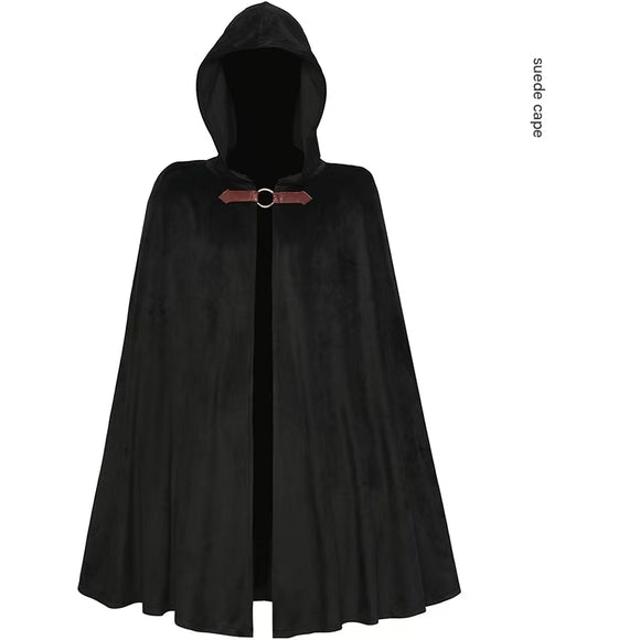 NNEDSZ Black Shadow Wanderer Hooded Cape - Premium Velvet Robe for Jedi, Wizard & Medieval Cosplay