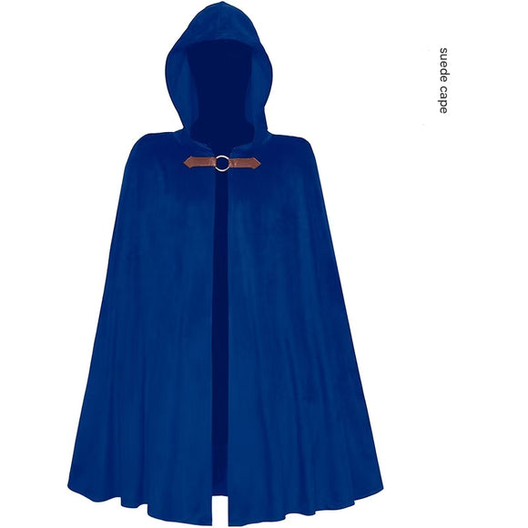 NNEDSZ Blue Shadow Wanderer Hooded Cape - Premium Velvet Robe for Jedi, Wizard & Medieval Cosplay