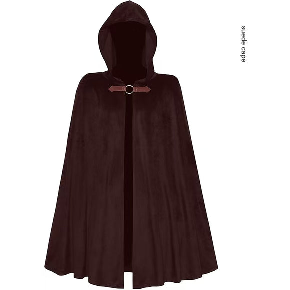 NNEDSZ Brown Shadow Wanderer Hooded Cape - Premium Velvet Robe for Jedi, Wizard & Medieval Cosplay