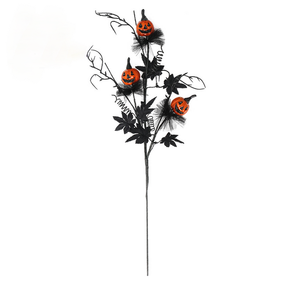 NNEDSZ Halloween Black Twig & Pumpkin Stems (2-Pack) - Artificial Floral Picks for Spooky Arrangements