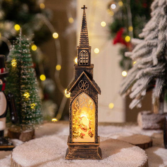 NNEDSZ 3-pcs Santa Claus Vintage Christmas Church LED Lantern - Battery Operated Decorative Holiday Night Light