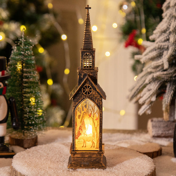 NNEDSZ 3-pcs Church elk Vintage Christmas Church LED Lantern - Battery Operated Decorative Holiday Night Light
