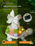 NNEDSZ Rabbit and Butterfly Charming Solar-Powered Animal Garden Statue - Waterproof Resin Figurine with Glowing LED Accents
