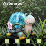 NNEDSZ Turtle and Butterfly Charming Solar-Powered Animal Garden Statue - Waterproof Resin Figurine with Glowing LED Accents