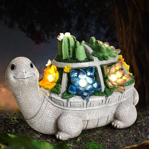 NNEDSZ Cactus turtle Charming Solar-Powered Animal Garden Statue - Waterproof Resin Figurine with Glowing LED Accents