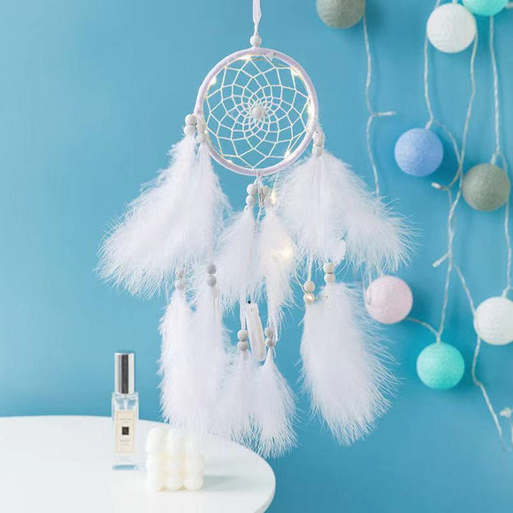 NNEDSZ White Boho Pom Pom Feather Dreamcatcher - Whimsical Hanging Mobile for Girls Bedroom & Nursery Decor
