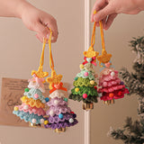 NNEDSZ 2 Pcs Handmade Crochet Christmas Tree Ornament - Plush Knitted Decoration with Bell - Ideal for Home, Car & Holiday Decor(Style E)