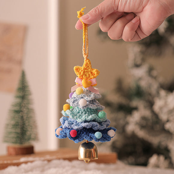 NNEDSZ 2 Pcs Handmade Crochet Christmas Tree Ornament - Plush Knitted Decoration with Bell - Ideal for Home, Car & Holiday Decor(Style F)