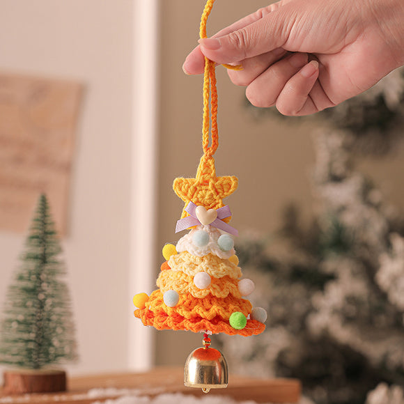 NNEDSZ 2 Pcs Handmade Crochet Christmas Tree Ornament - Plush Knitted Decoration with Bell - Ideal for Home, Car & Holiday Decor(Style G)