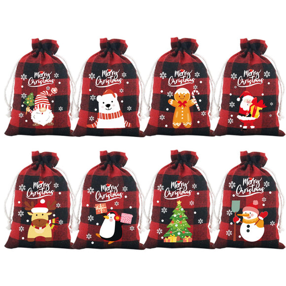 NNEDSZ Red checkered Christmas Gift Drawstring Bags Set - Festive Burlap Style Pouches for Candy & Apples - Holiday Decoration - 10 Pcs