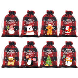 NNEDSZ Red checkered Christmas Gift Drawstring Bags Set - Festive Burlap Style Pouches for Candy & Apples - Holiday Decoration - 10 Pcs
