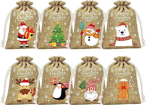 NNEDSZ Brown Christmas Gift Drawstring Bags Set - Festive Burlap Style Pouches for Candy & Apples - Holiday Decoration - 10 Pcs
