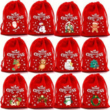 NNEDSZ Red flannel Christmas Gift Drawstring Bags Set - Festive Burlap Style Pouches for Candy & Apples - Holiday Decoration - 10 Pcs