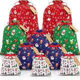 NNEDSZ Red flannel Christmas Gift Drawstring Bags Set - Festive Burlap Style Pouches for Candy & Apples - Holiday Decoration - 10 Pcs