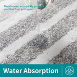Grey Plush Striped Bath Mat - Ultra Soft, Absorbent & Non-Slip Bathroom Rug for Shower and Tub